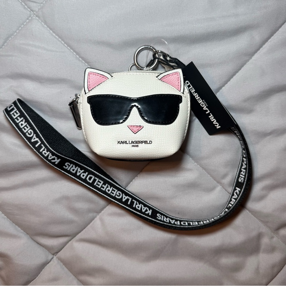 Karl Lagerfeld White and Pink Cat Coin Purse